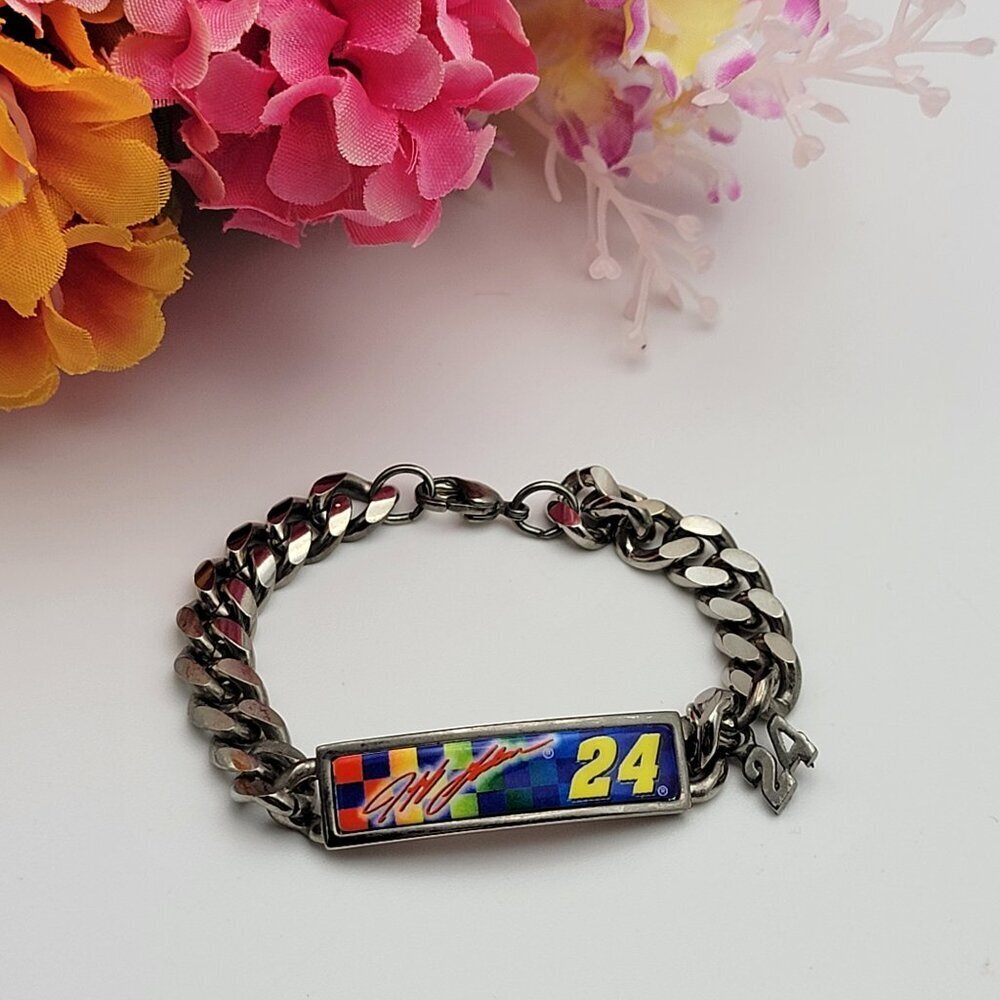 Vintage Speidel USA Jeff Gordon #24 Nascar Bracelet 6.5" Silver Tone By Sun Time